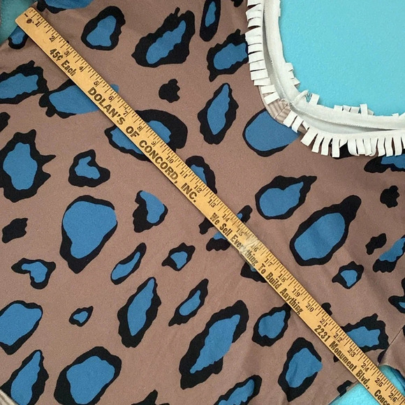 MISSLOOK scooped neck long sleeve sweater bold animal print fringe hems size 2X - Picture 9 of 11